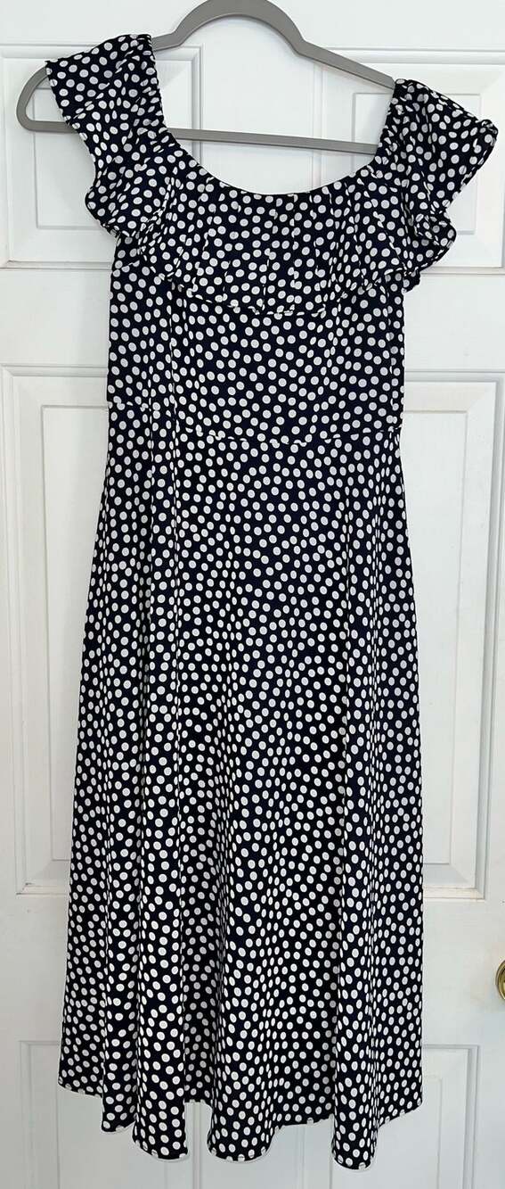 Betsey Johnson Polka Dot Off The Shoulder - Navy Blue/White dress - sz 4 - OE
